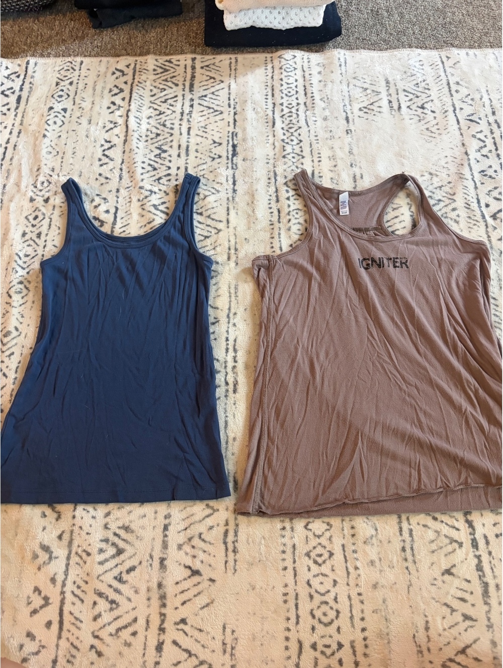 Ann Taylor LOFT Live Love Navy Blue Tank Top and Brown Igniter Racerback Tank